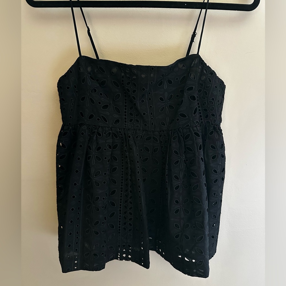 Elegant Black Eyelet Women's Top
